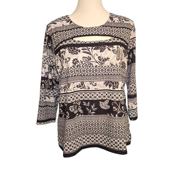 Allison Daley Women's PETITE Size Medium Black/White Blouse - Picture 1 of 6